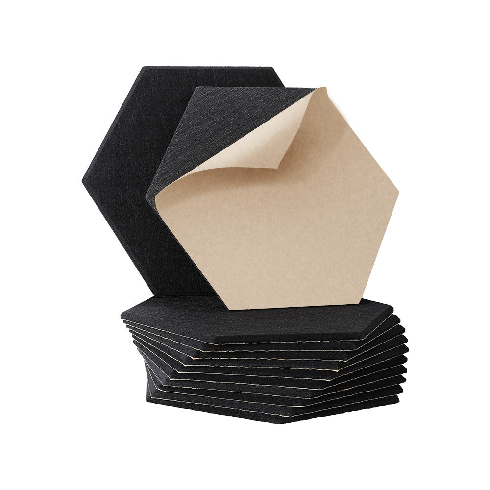 Alpha Acoustic Foam 12pcs Hexagonal Soundproof Panels Adhesive Black