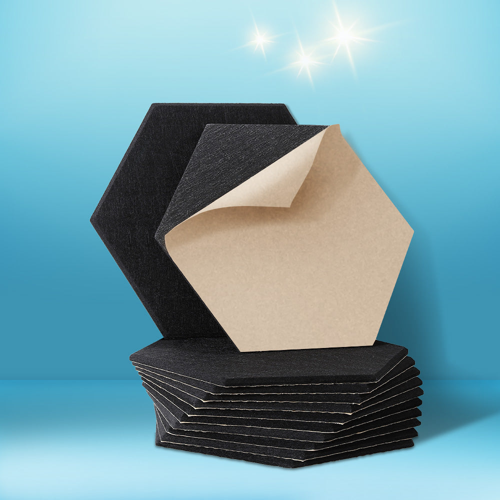 Alpha Acoustic Foam 12pcs Hexagonal Soundproof Panels Adhesive Black