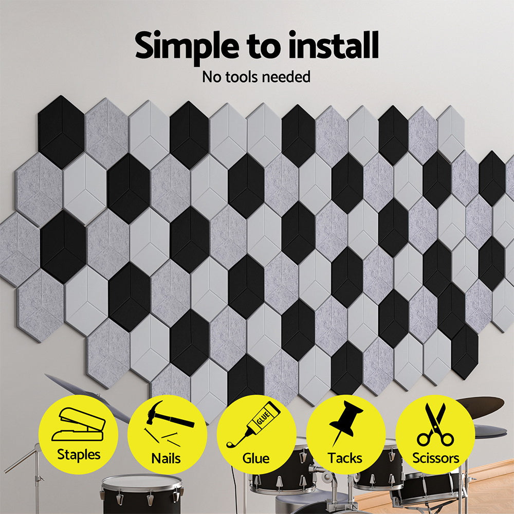 Alpha Acoustic Foam Panels 12pcs Soundproof Adhesive Hexagonal Grey