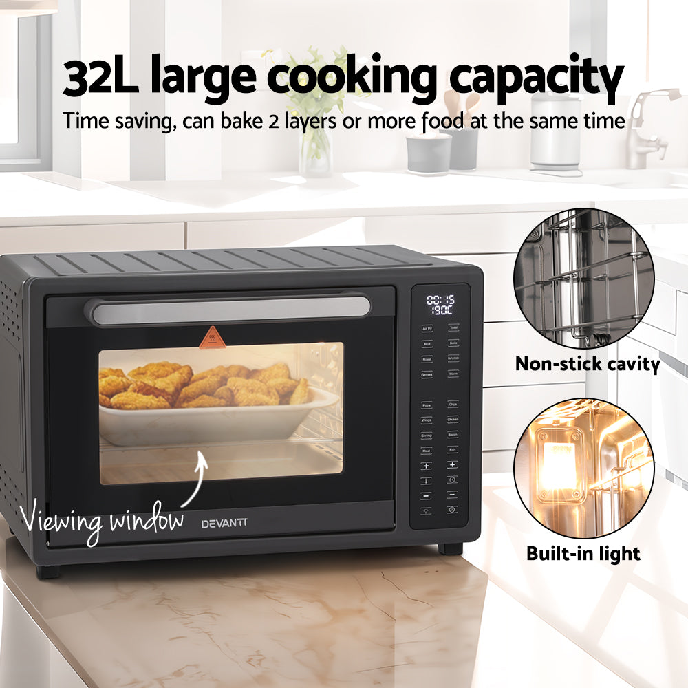 Devanti 32L Air Fryer Oven LCD Touch 1700W Black