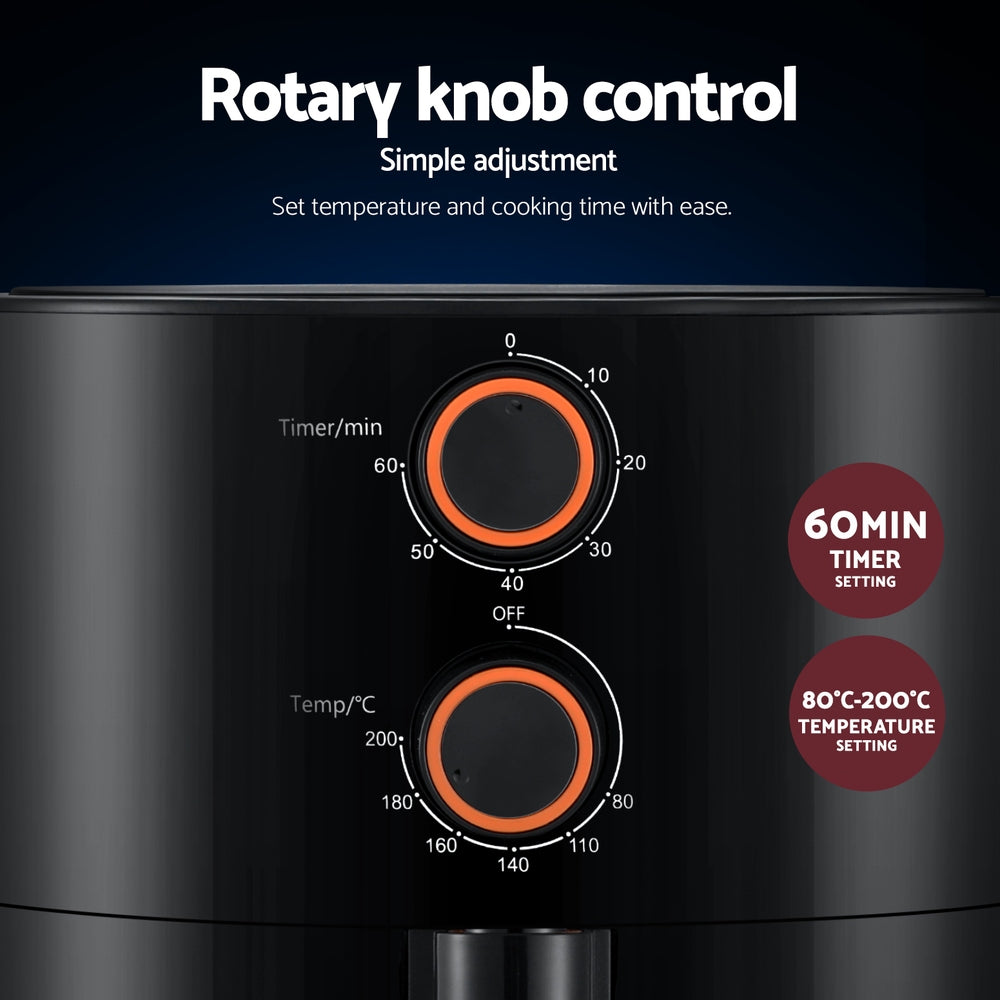 Devanti 4L Air Fryer Knob Control 1500W Black