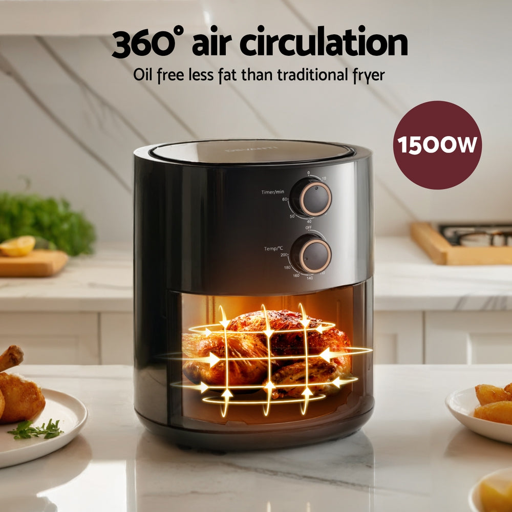 Devanti 4L Air Fryer Knob Control 1500W Black