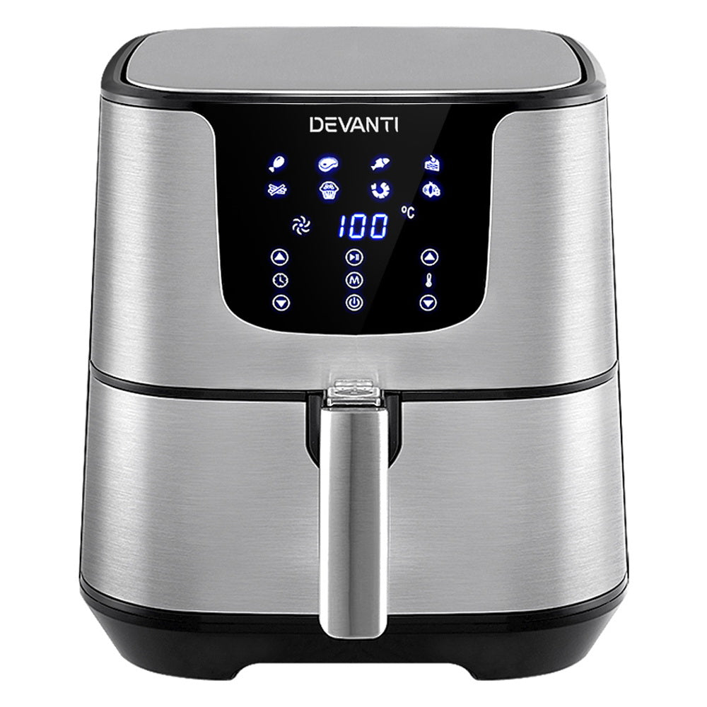 Devanti 7L Air Fryer LCD Stainless Steel Black