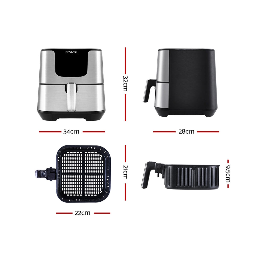 Devanti 7L Air Fryer LCD Stainless Steel Black