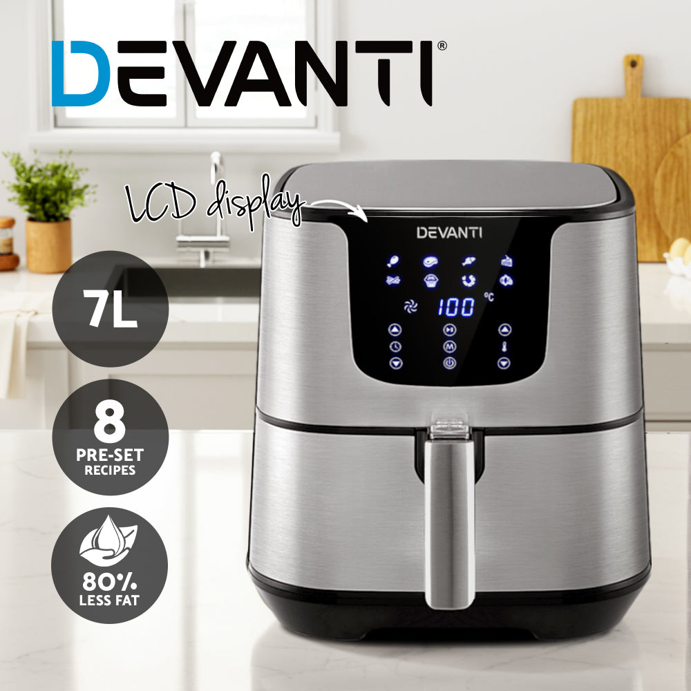 Devanti 7L Air Fryer LCD Stainless Steel Black