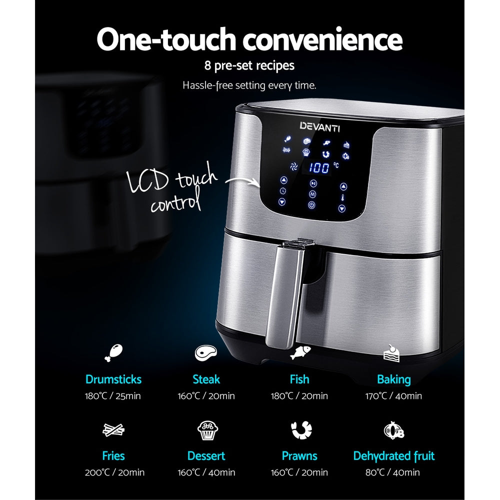 Devanti 7L Air Fryer LCD Stainless Steel Black