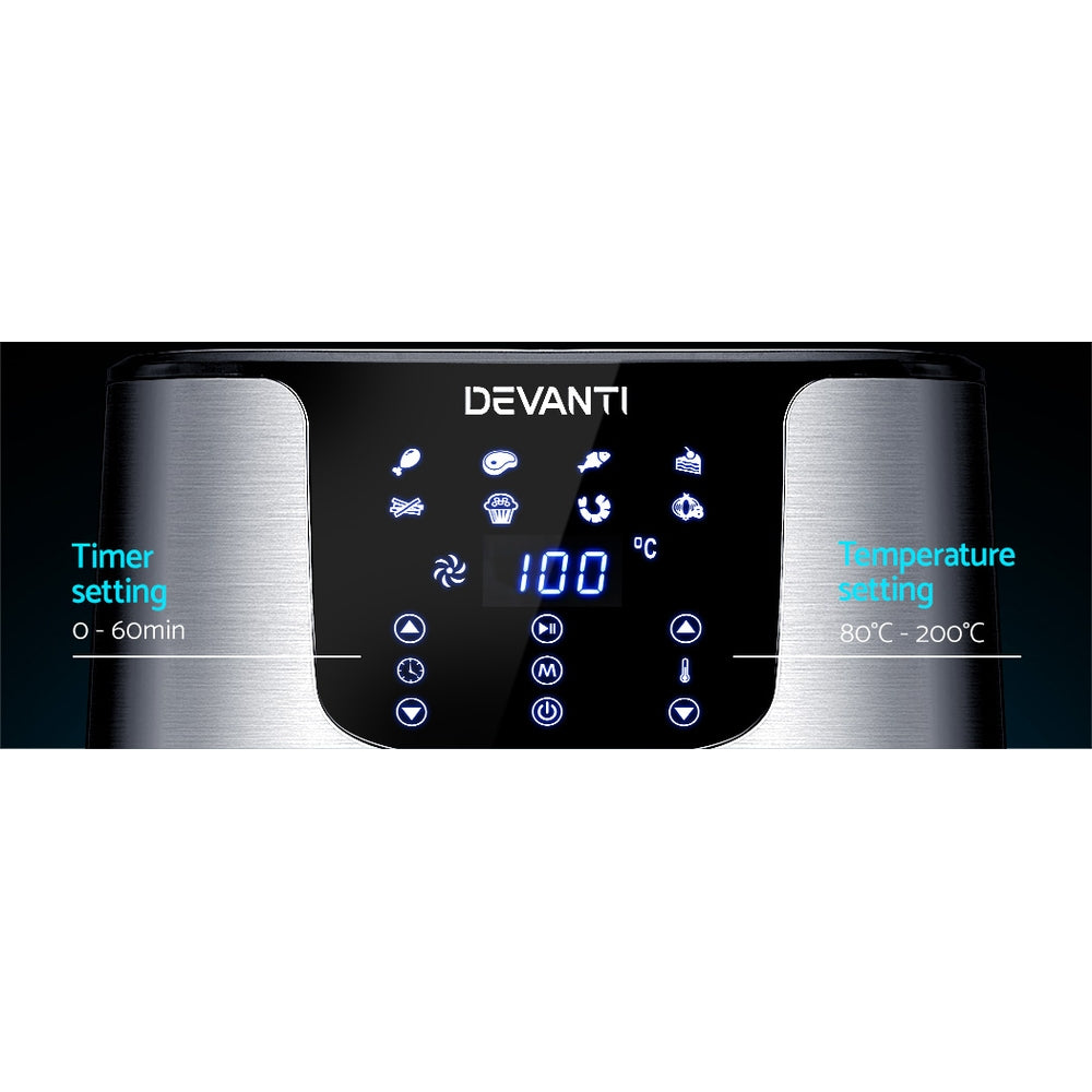 Devanti 7L Air Fryer LCD Stainless Steel Black