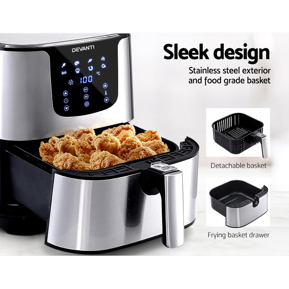 Devanti 7L Air Fryer LCD Stainless Steel Black