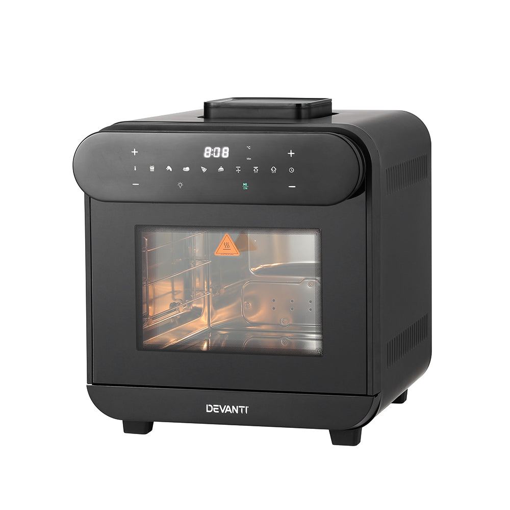 Devanti Steam Air Fryer Oven 15L 1600W with LCD Touch Screen Black