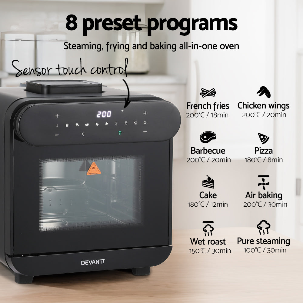 Devanti 15L Air Fryer Oven Steam Function LCD Touch Black