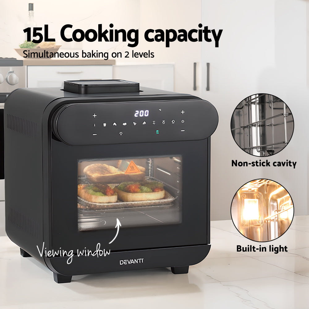 Devanti 15L Air Fryer Oven Steam Function LCD Touch Black