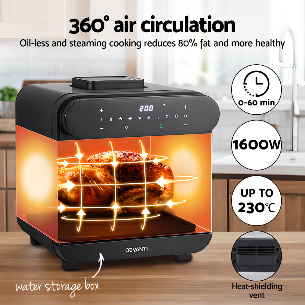 Devanti 15L Air Fryer Oven Steam Function LCD Touch Black