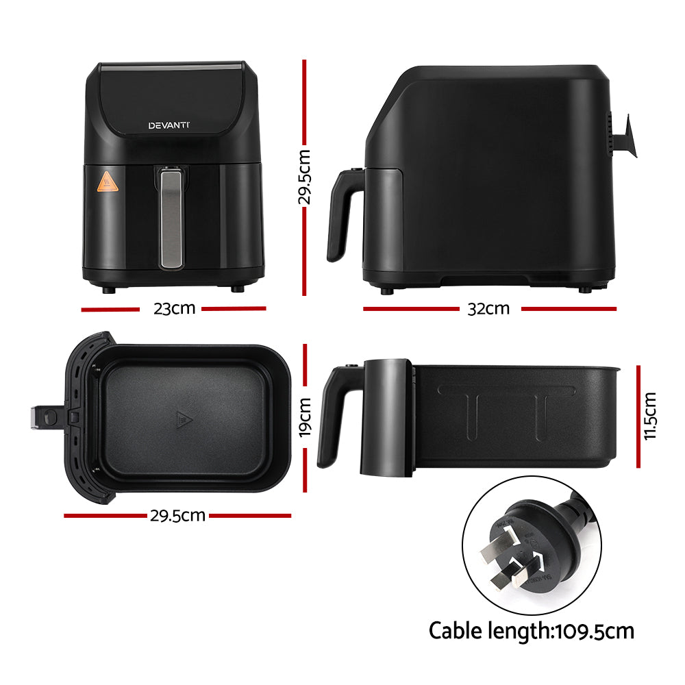 Devanti 5L Air Fryer LCD Touch 1500W Black