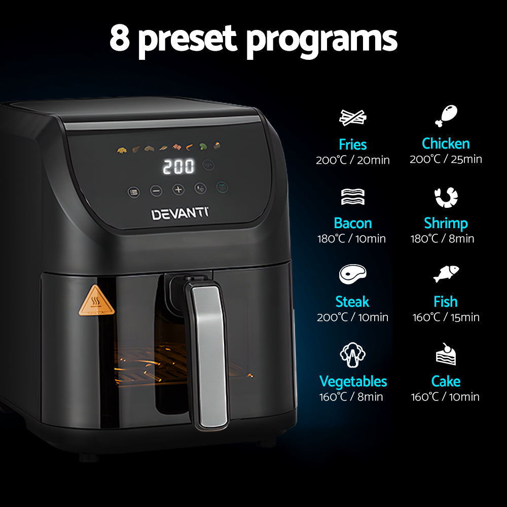 Devanti 5L Air Fryer LCD Touch 1500W Black