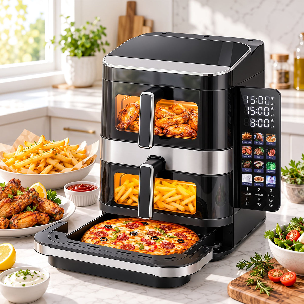 Devanti Dual Basket Air Fryer and Pizza Maker 12L 2800W Black