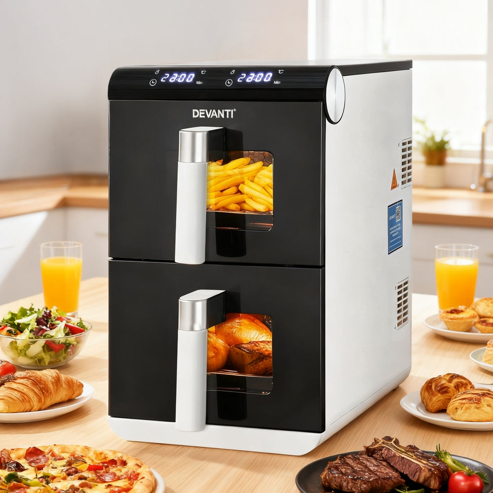 Devanti Air Fryer Oven 11L Dual Zone with Two 5.5L Baskets
