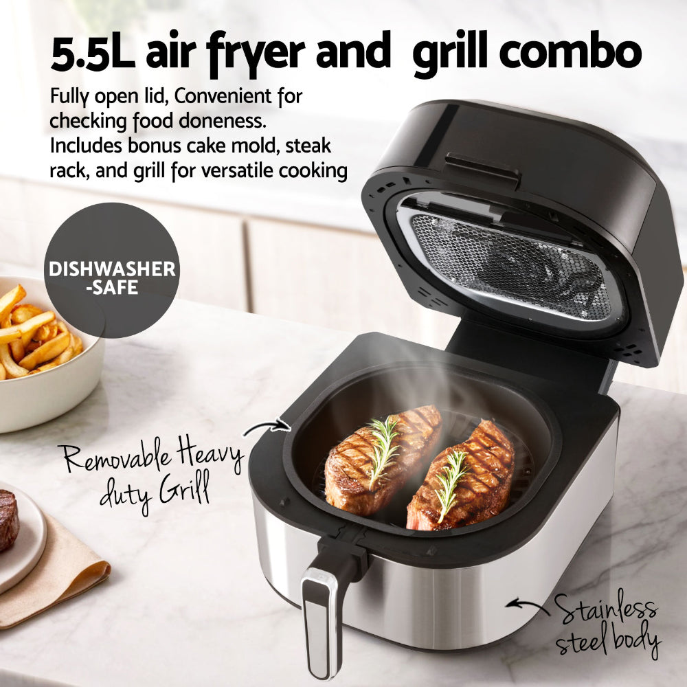 Devanti 5.5L Air Fryer Grill Combo LCD 1500W Black