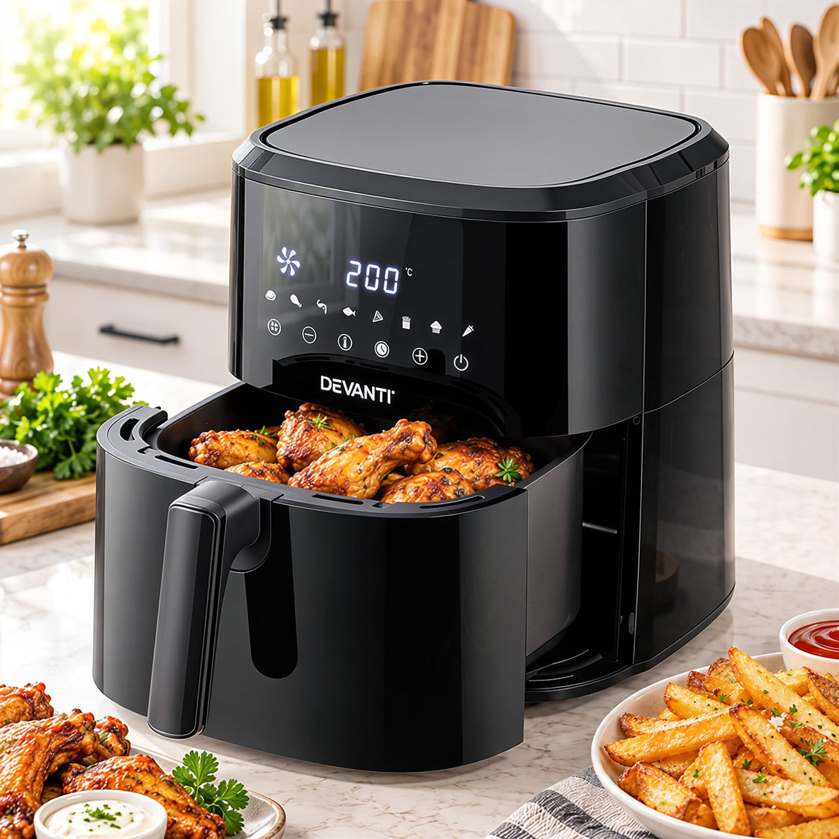 Devanti 6.5L 1700W Air Fryer with Digital Touch Control, Black