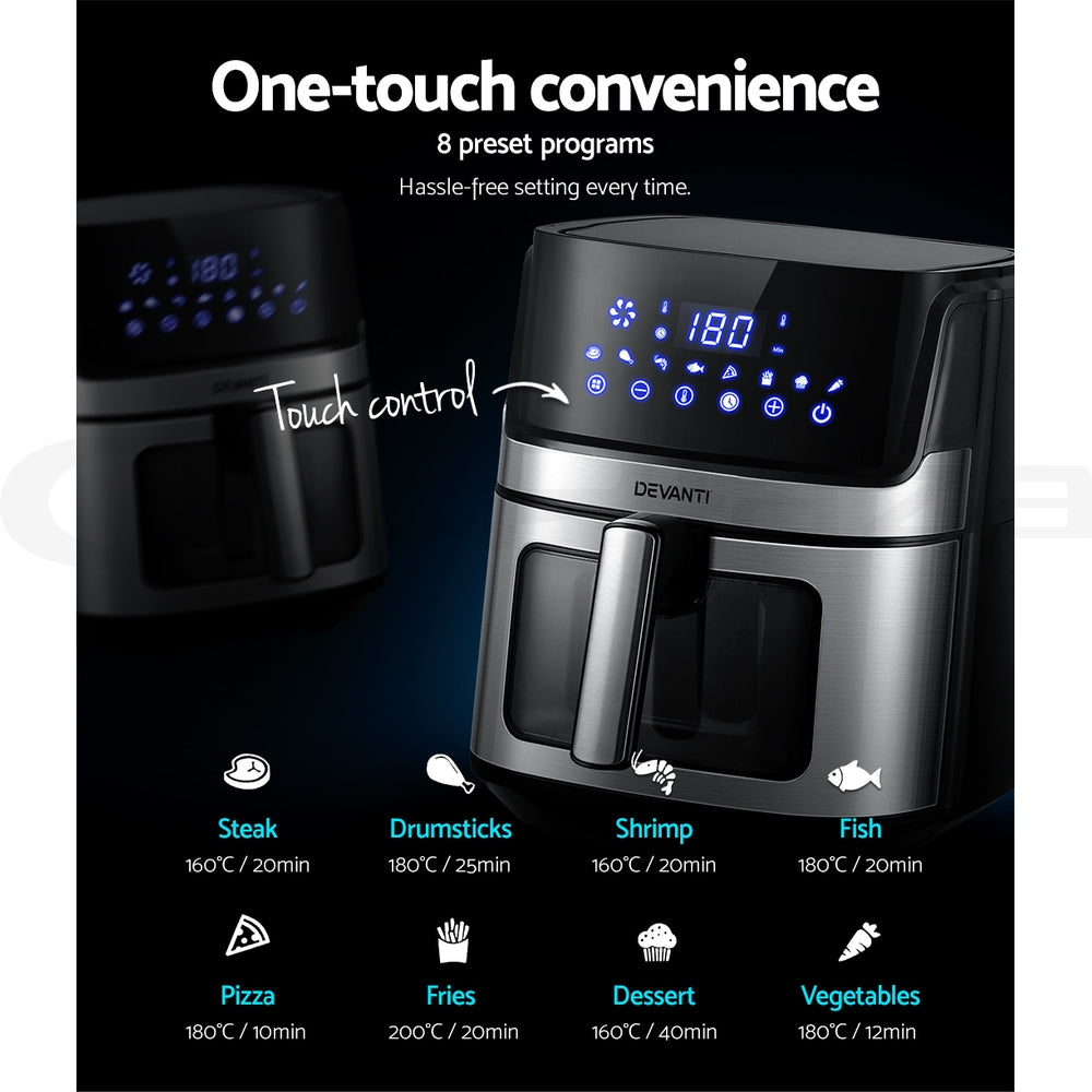 Devanti 6.5L Air Fryer LCD Touch Black/Silver