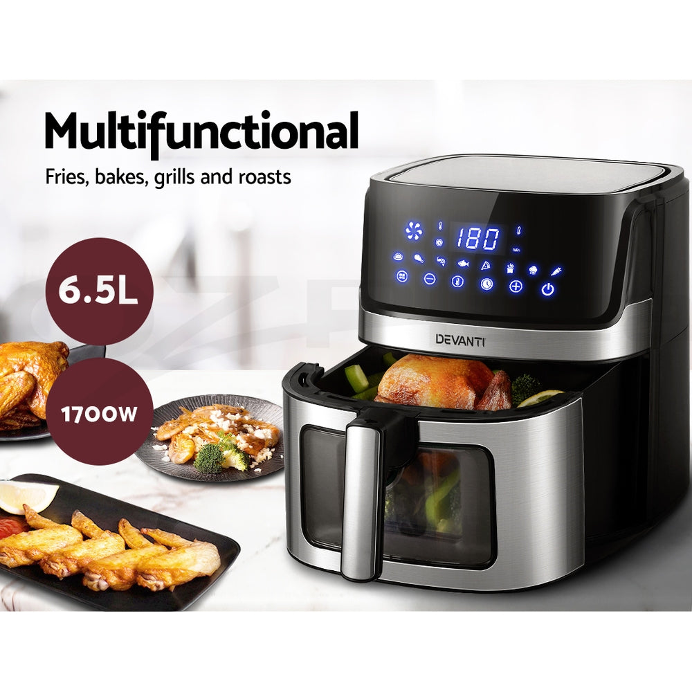 Devanti 6.5L Air Fryer LCD Touch Black/Silver