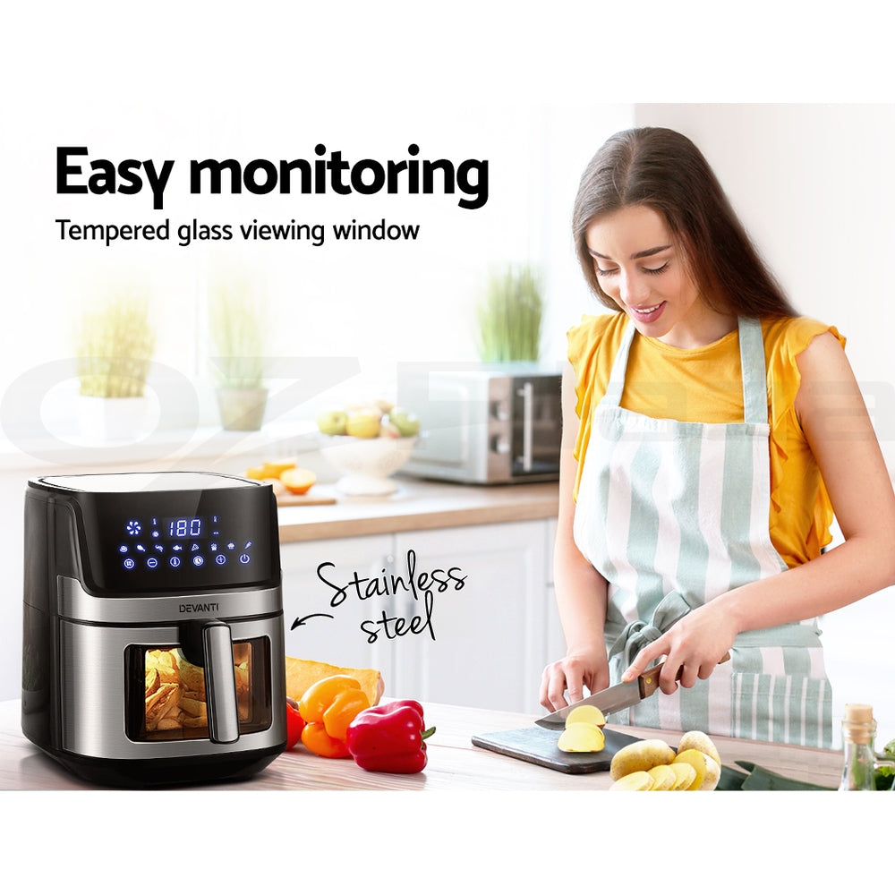 Devanti 6.5L Air Fryer LCD Touch Black/Silver