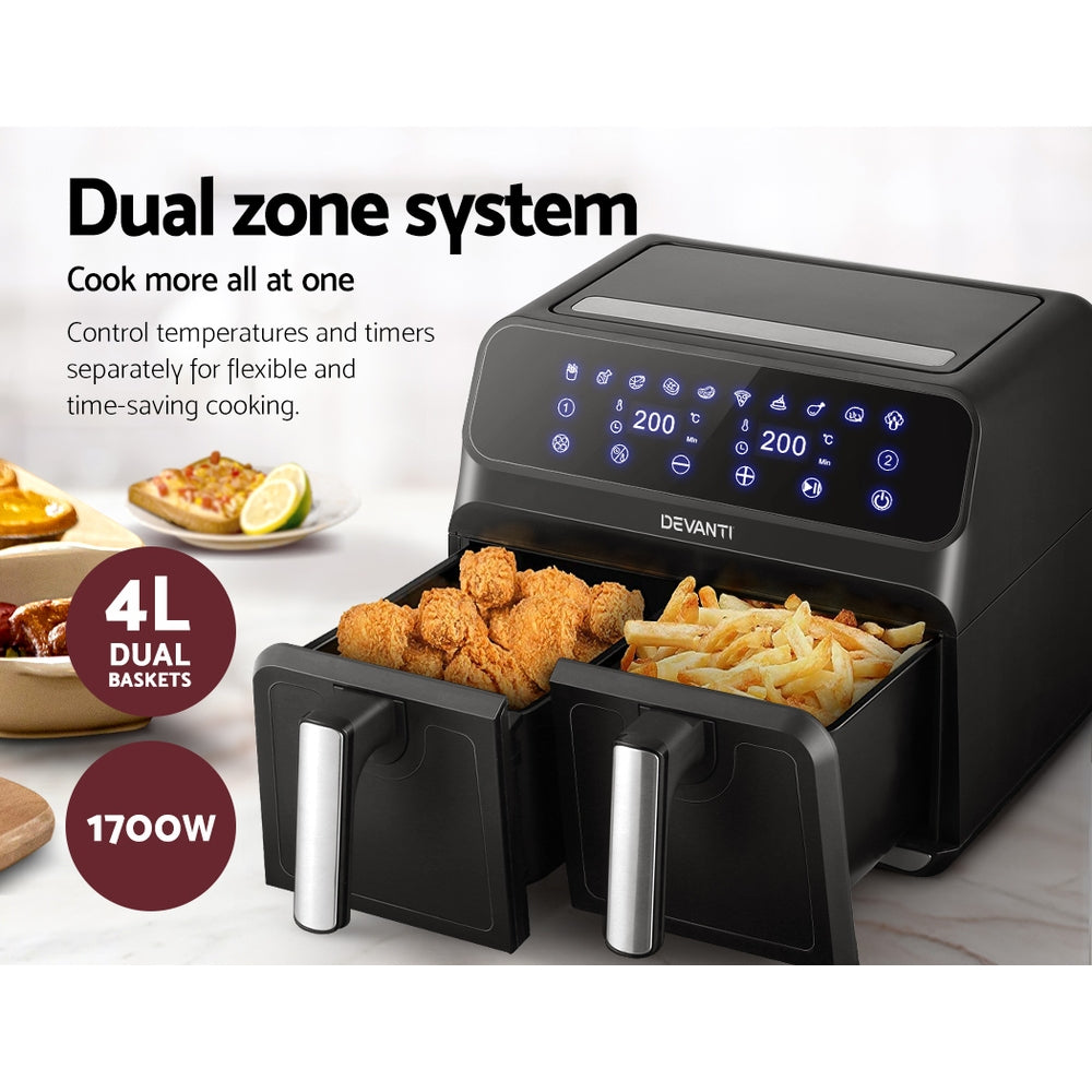 Devanti 8L Dual Zone Air Fryer Black Silver