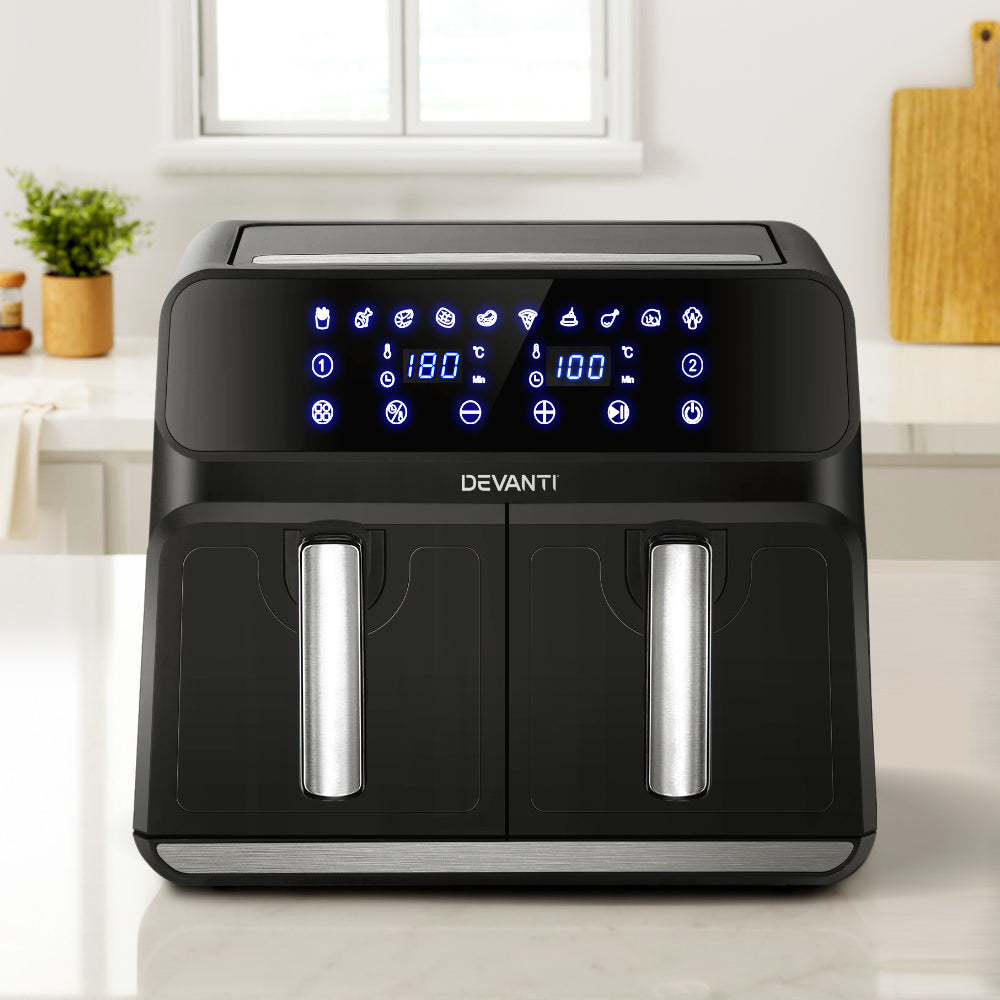 Devanti 8L Dual Basket Air Fryer 1700W with LCD Touch Control