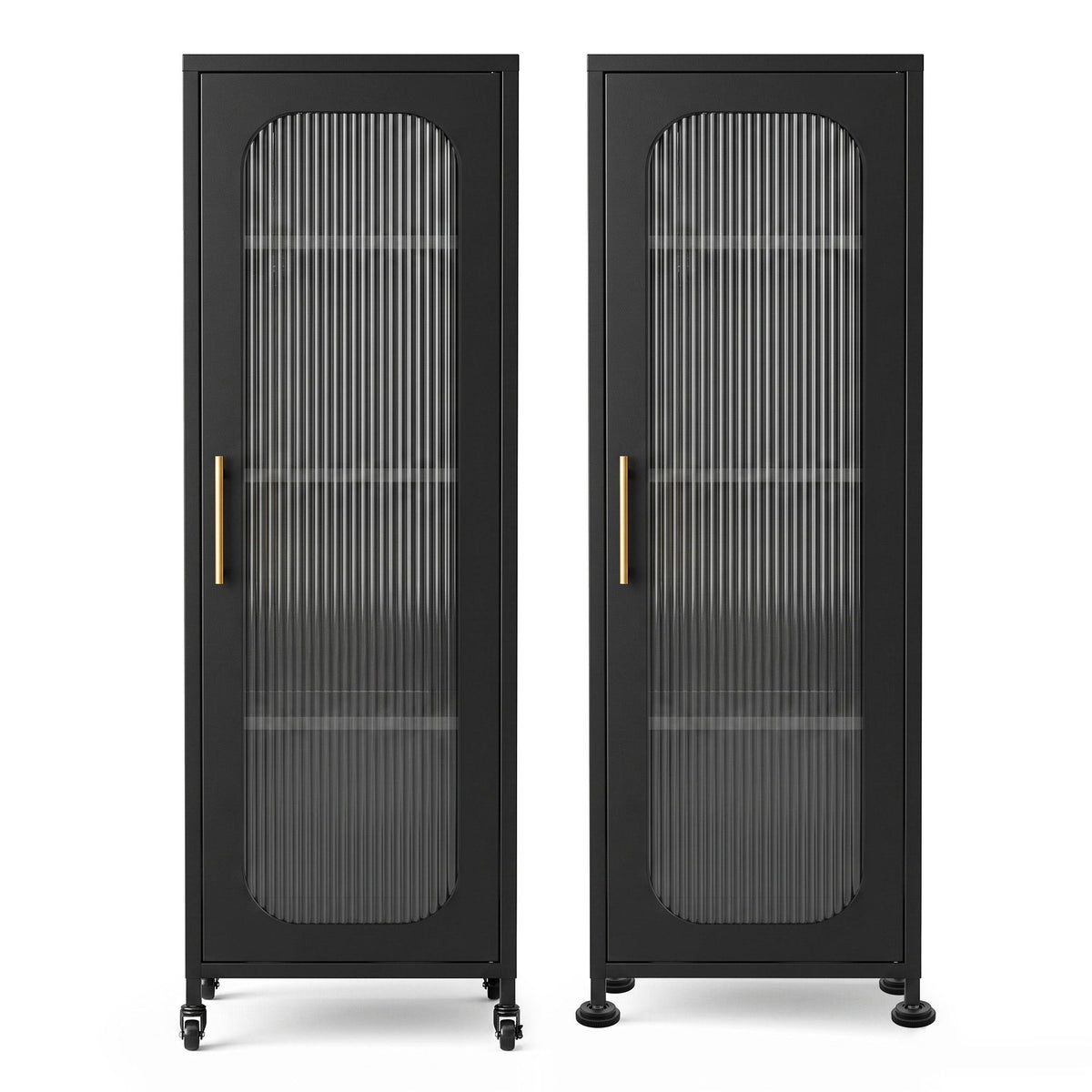 Artiss Buffet Cabinet Sideboard X2 Slim Kitchen Storage Trolley Wheels Black