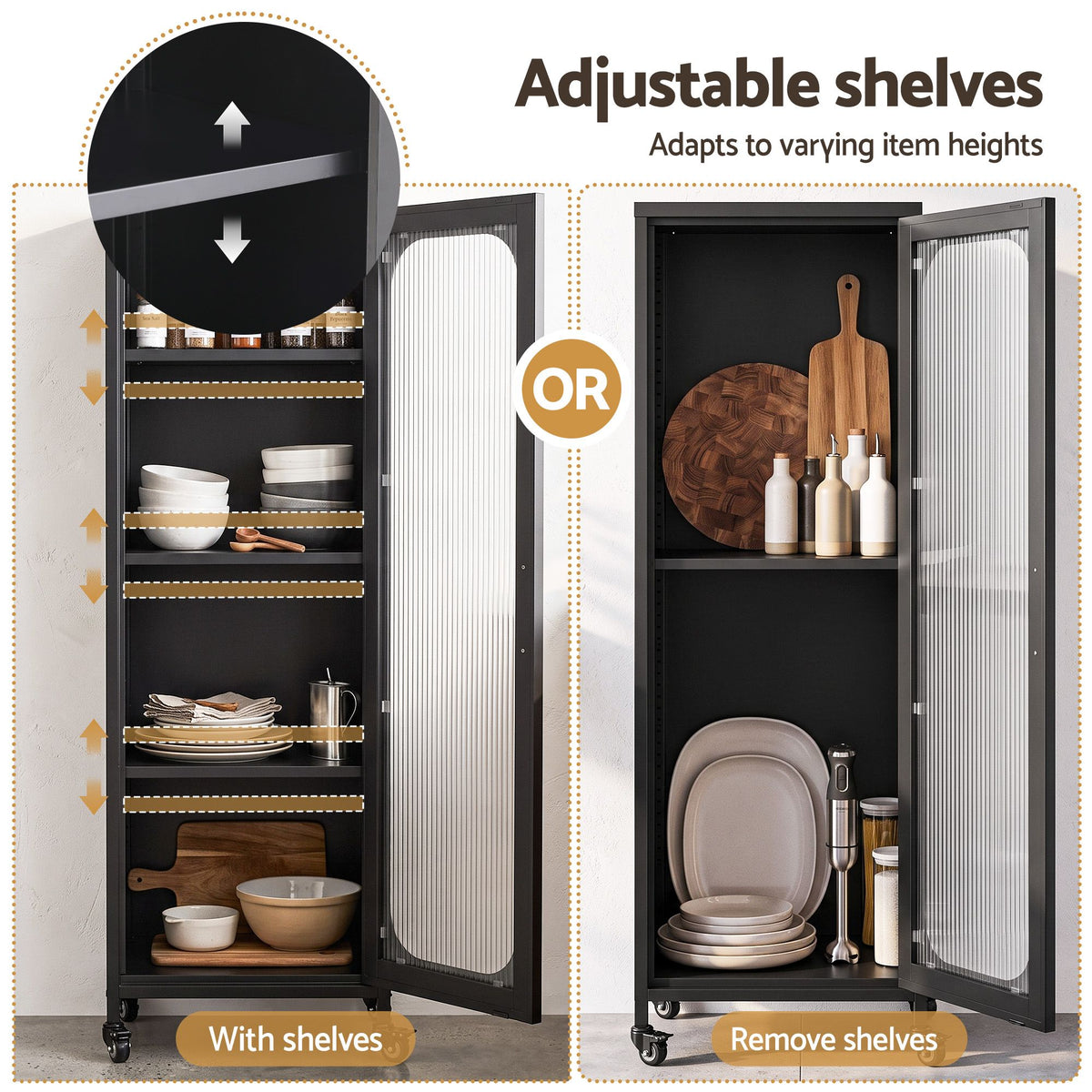 Artiss Buffet Cabinet Sideboard X2 Slim Kitchen Storage Trolley Wheels Black