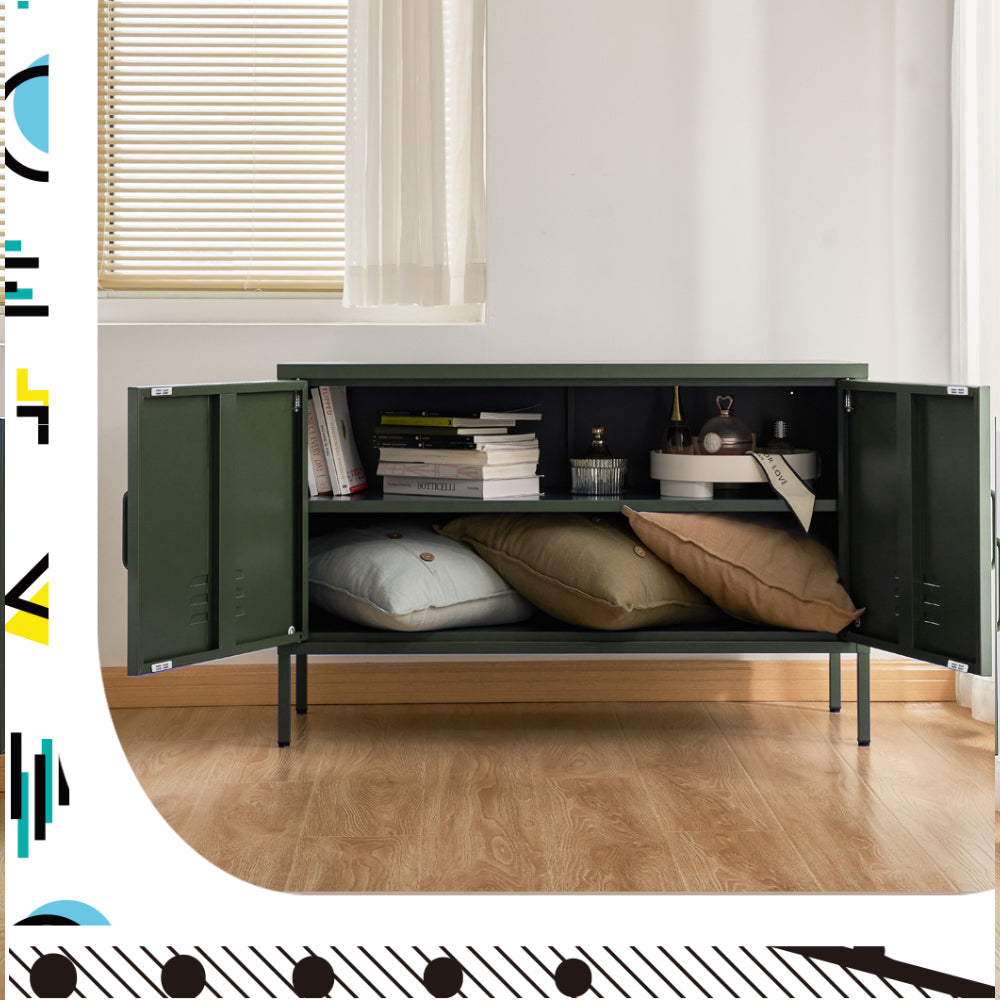 BASE Green Metal Buffet Sideboard Cabinet