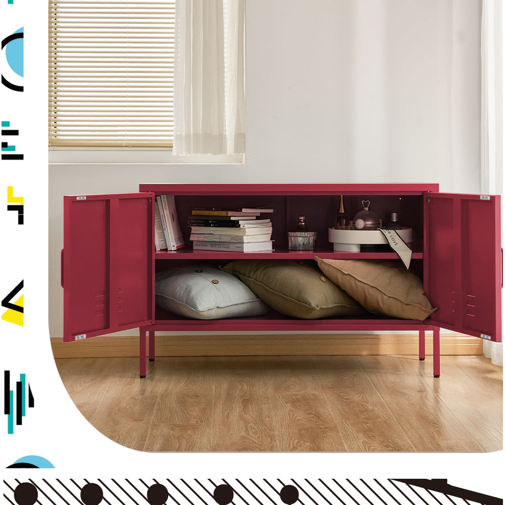 BASE Pink Metal Buffet Sideboard Cabinet