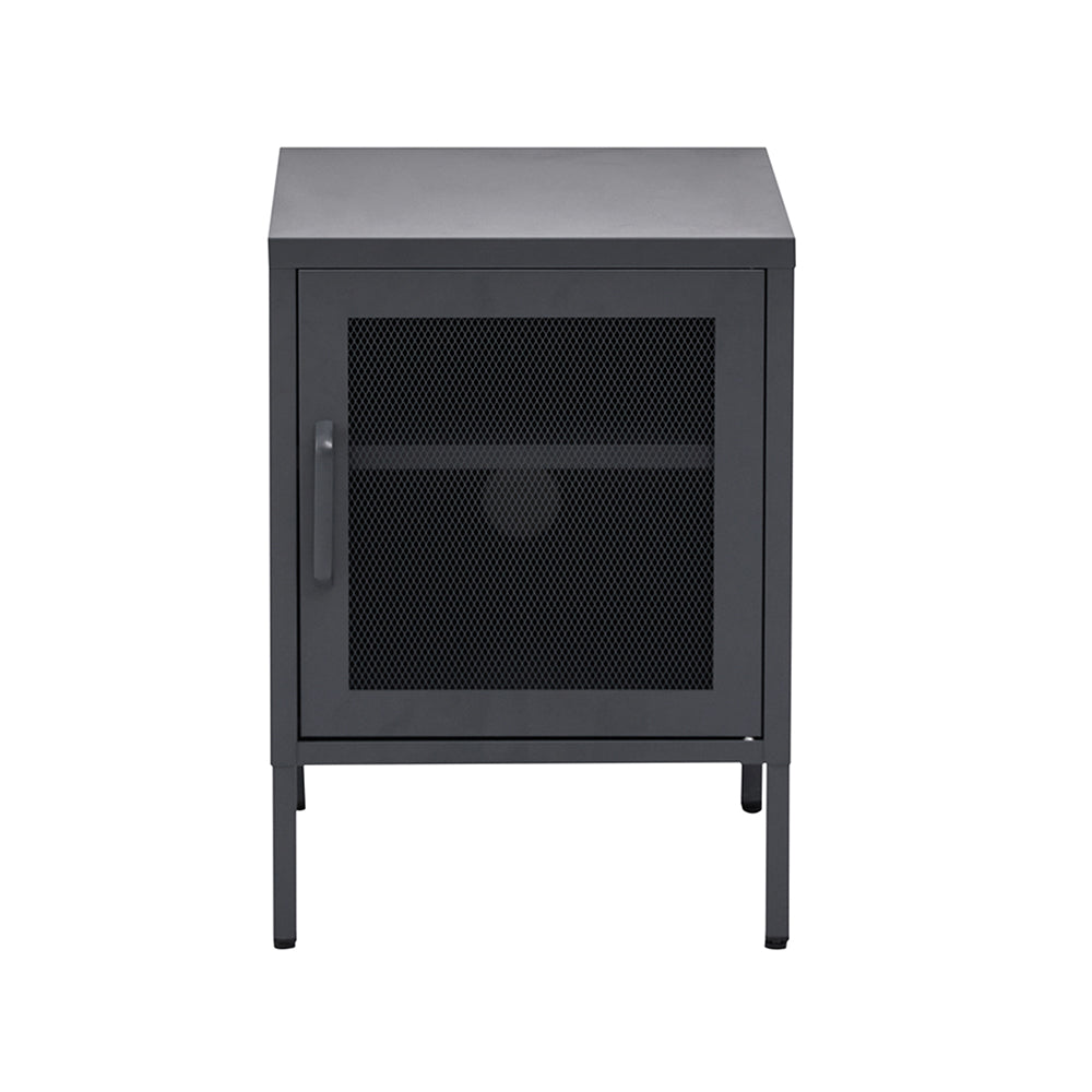 ArtissIn Bedside Table Mesh Door Cabinet Black