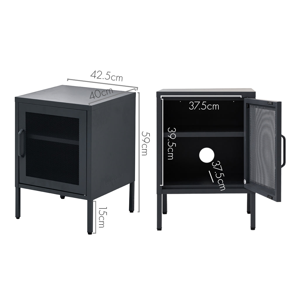 ArtissIn Bedside Table Mesh Door Cabinet Black