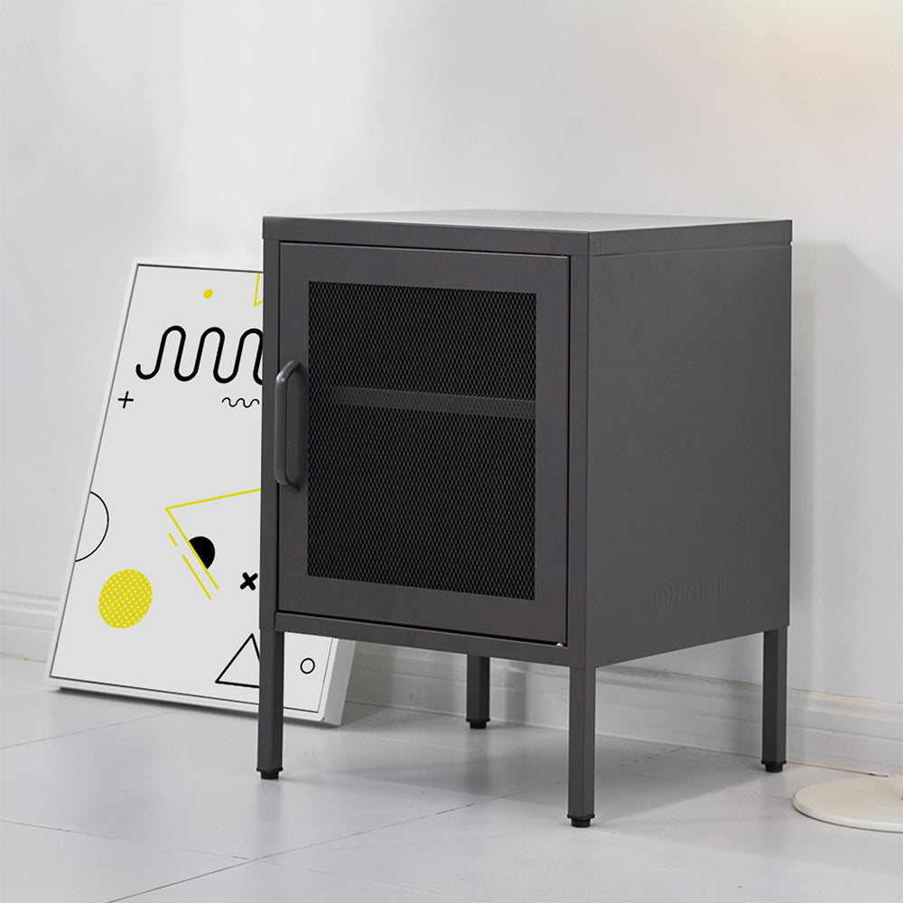 ArtissIn Bedside Table Mesh Door Cabinet Black