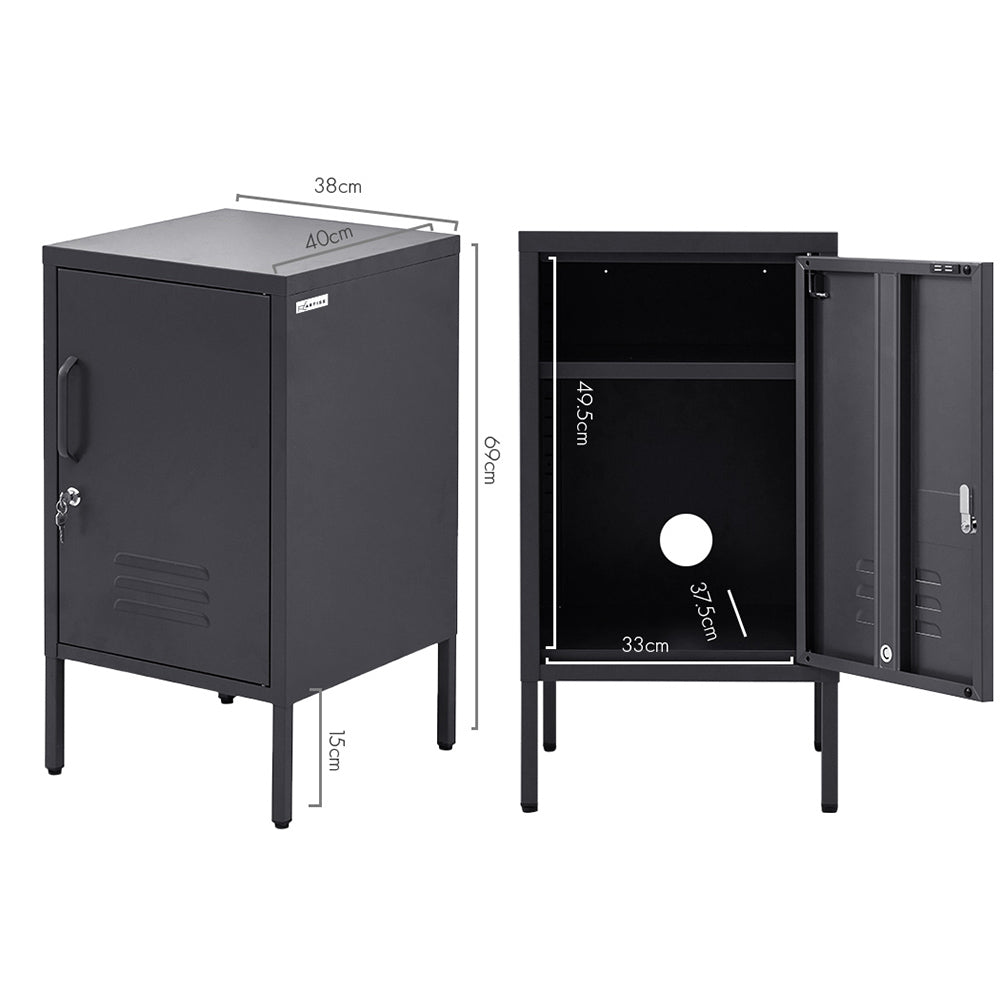 Artiss Mini Bedside Table Metal Locker Black