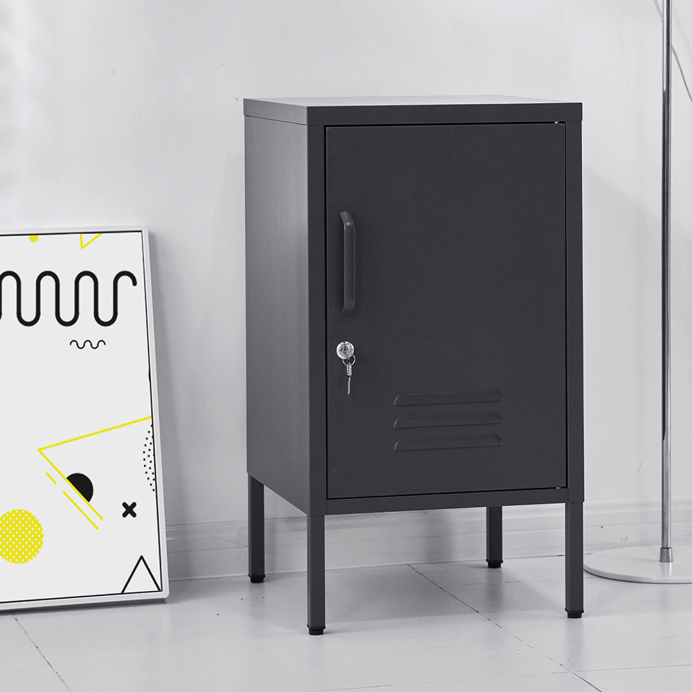 Artiss Mini Bedside Table Metal Locker Black