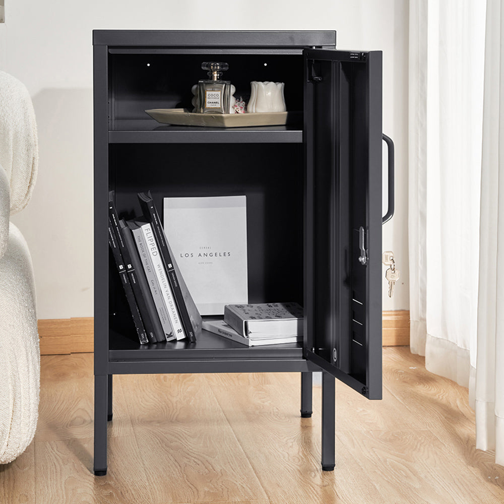Artiss Mini Bedside Table Metal Locker Black