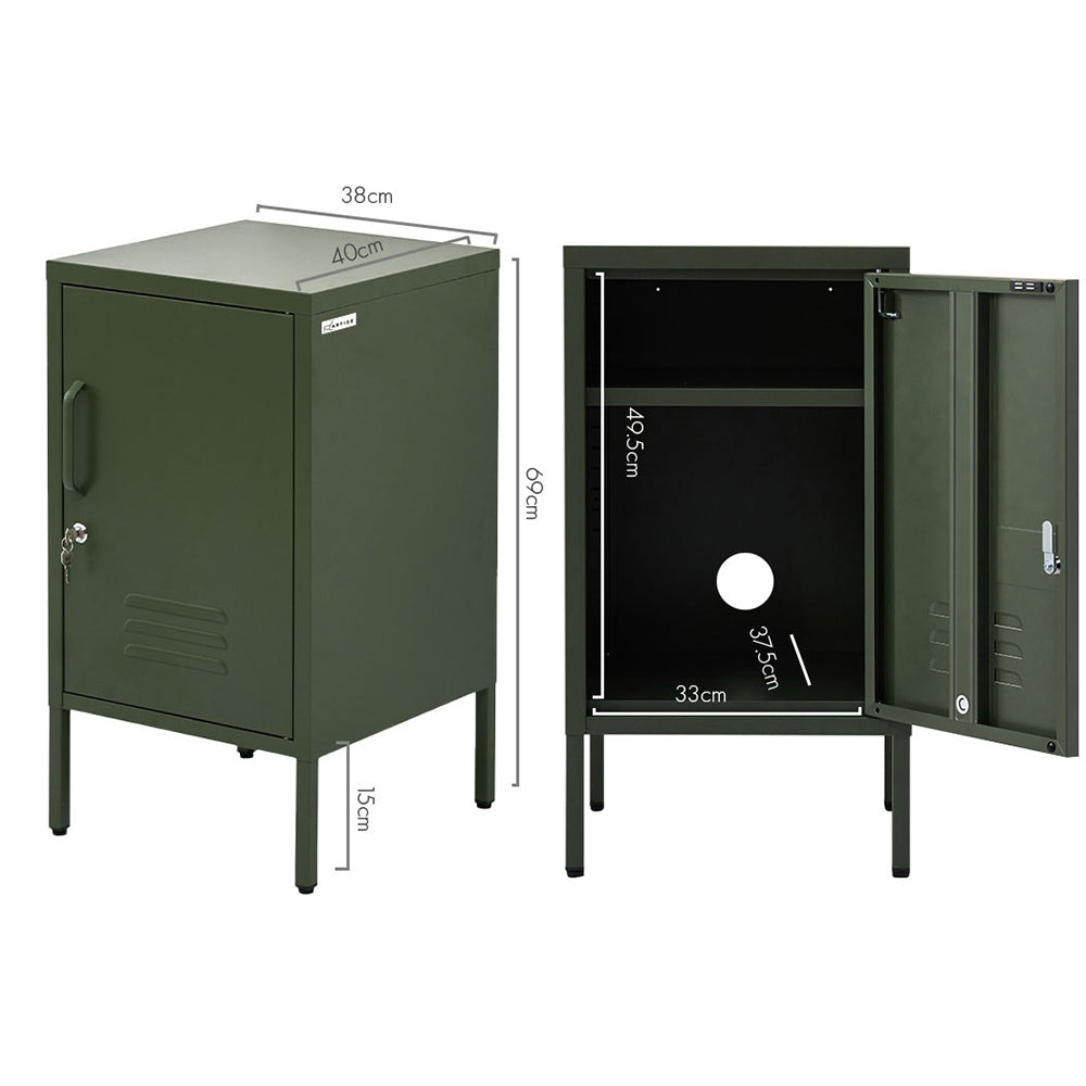 Artiss Mini Bedside Table Metal Cabinet Green