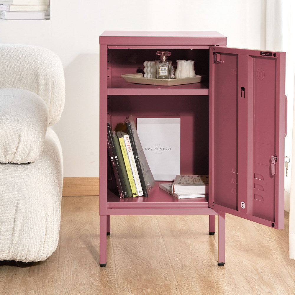 MINI Pink Bedside Table Metal Cabinet Lockable