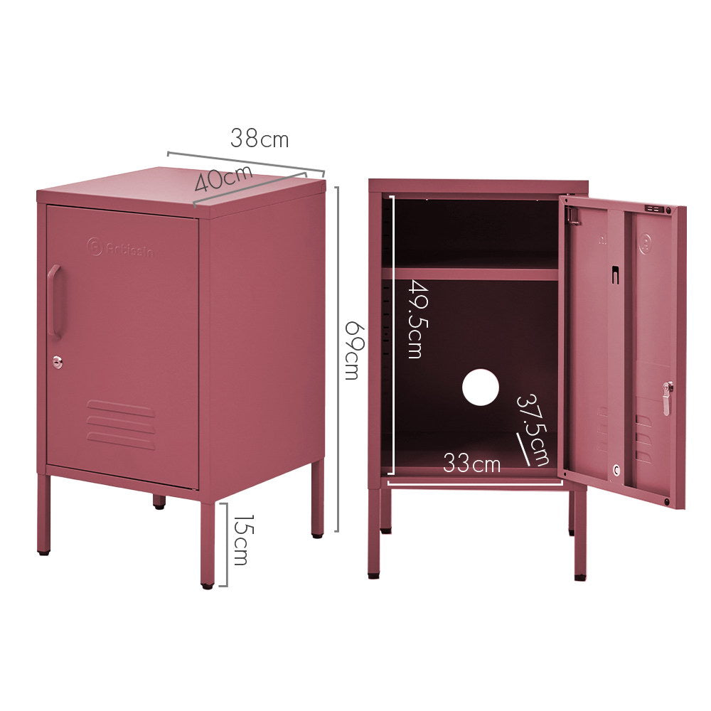 MINI Pink Bedside Table Metal Cabinet Lockable