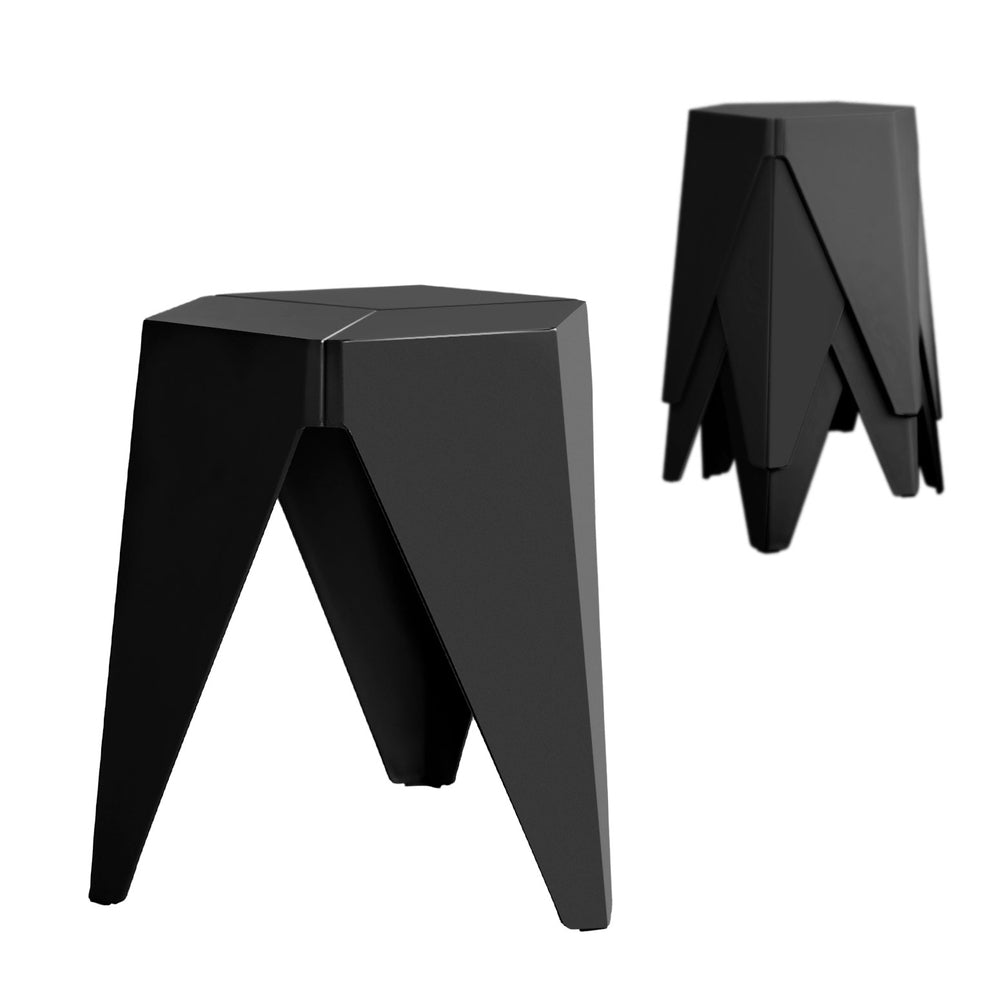Puzzle 4PC Stackable Bar Stools Black Plastic