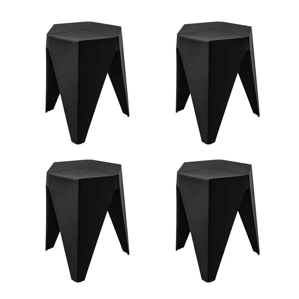 Puzzle 4PC Stackable Bar Stools Black Plastic