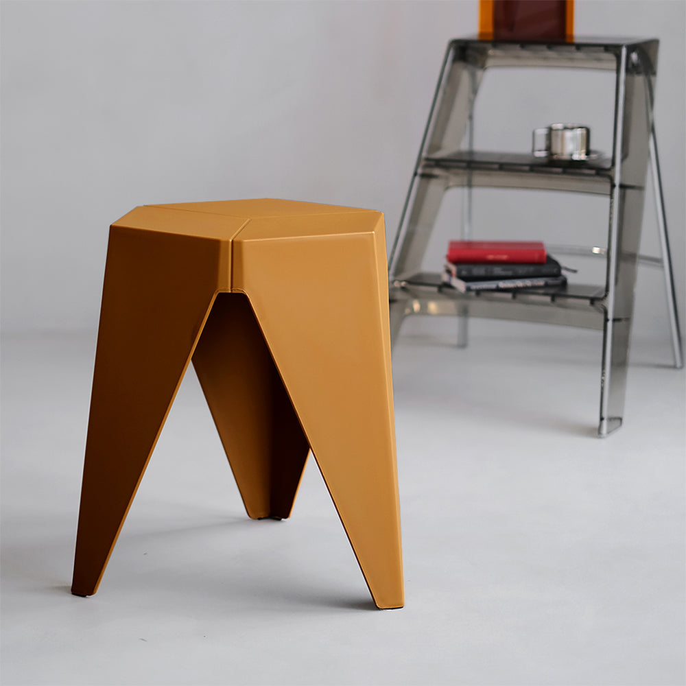 Puzzle Bar Stools Set of 2 Yellow Plastic Dining Chairs