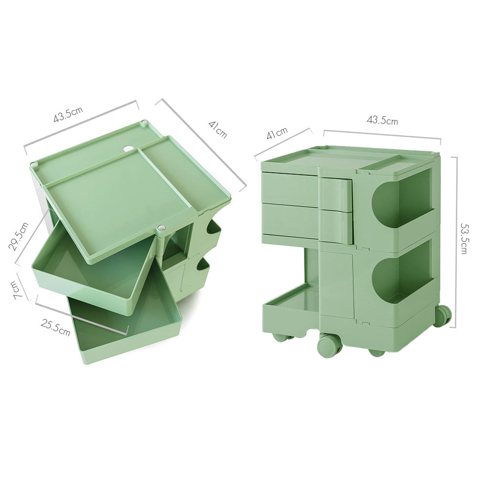 Boby 3-Tier Bedside Storage Trolley Green