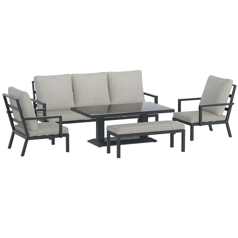 Gardeon 7-Seater Outdoor Lounge Set Aluminium Black/Grey