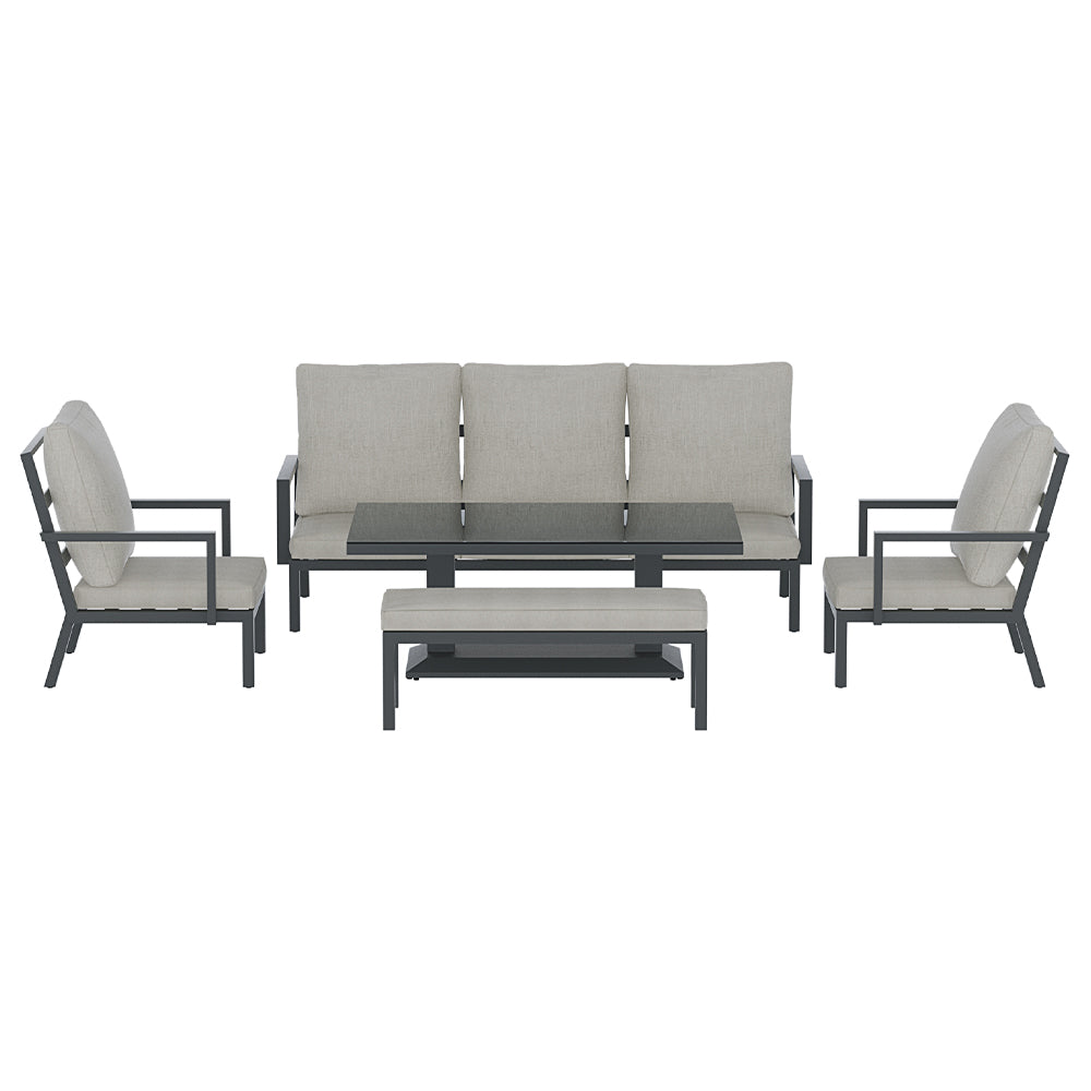 Gardeon 7-Seater Outdoor Lounge Set Aluminium Black/Grey