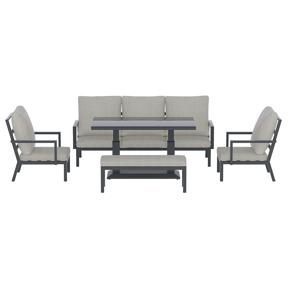 Gardeon 7-Seater Outdoor Lounge Set Aluminium Black/Grey