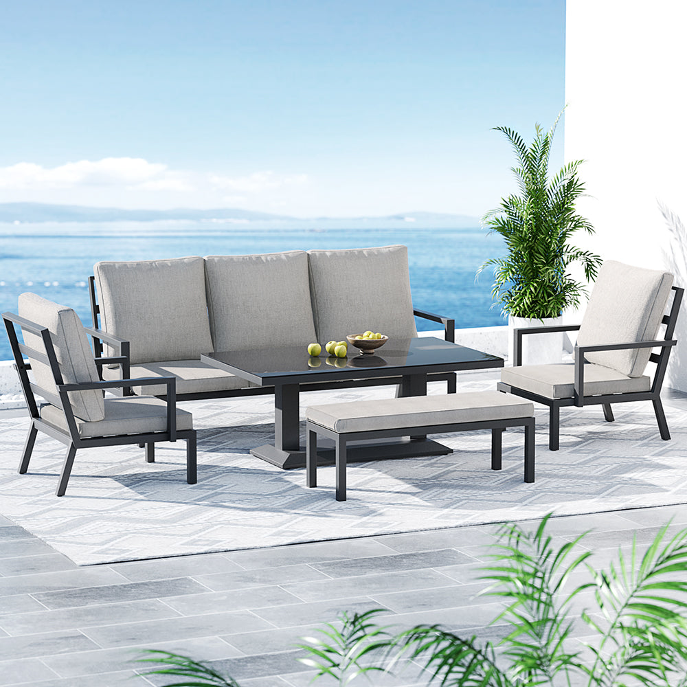 Gardeon 7-Seater Outdoor Lounge Set Aluminium Black/Grey