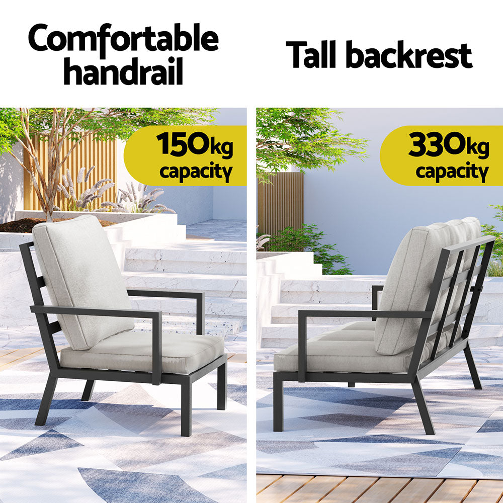 Gardeon 7-Seater Outdoor Lounge Set Aluminium Black/Grey