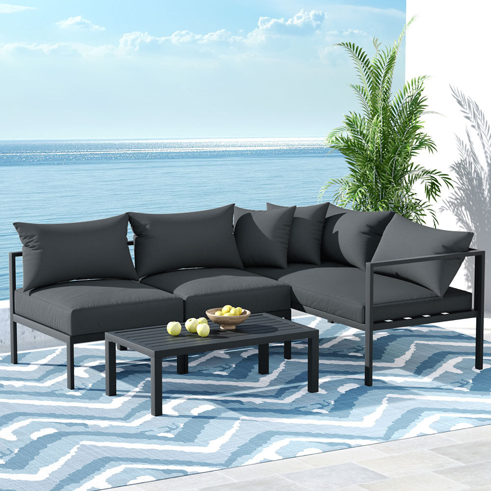 Gardeon 4PC Outdoor Sofa Set Aluminium Charcoal